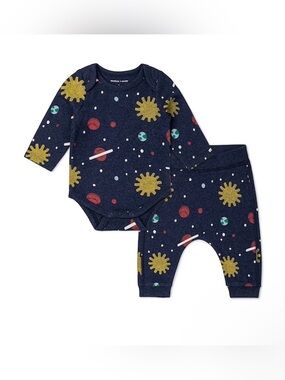 (130)Baby Space-Print Navy One-Piece Set